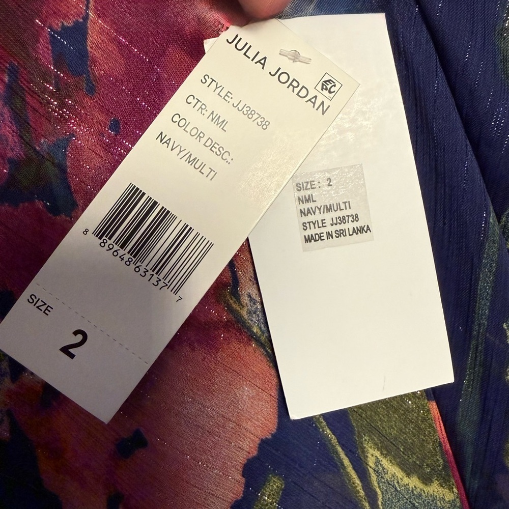 Julia Jordan Blue Floral Midi Dress 3/4 Sleeve NWT Elegant Boho Feminine Size 2 - Picture 17 of 17